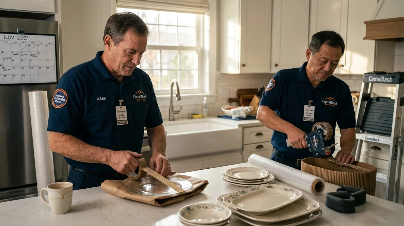 Professional crew packing kitchen dishware in Warrenville, SC